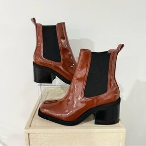 Gianni Bini Rust Brown Patent Chelsea Ankle Boots